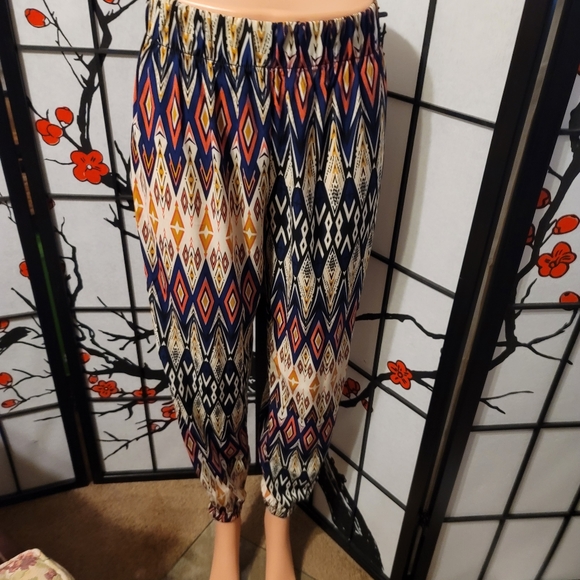 BOHEMIAN GEOMETRIC TRIBAL ART LADIES HAREEM PANTS IN BRIGHT COLORS/SIZE SMALL - Picture 2 of 12
